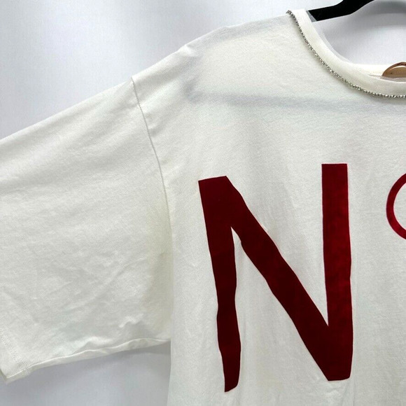 No. 21 Embellished T Shirt Ivory Red Velvet Logo Size 4 Rhinestone Glam Preppy - Picture 2 of 11